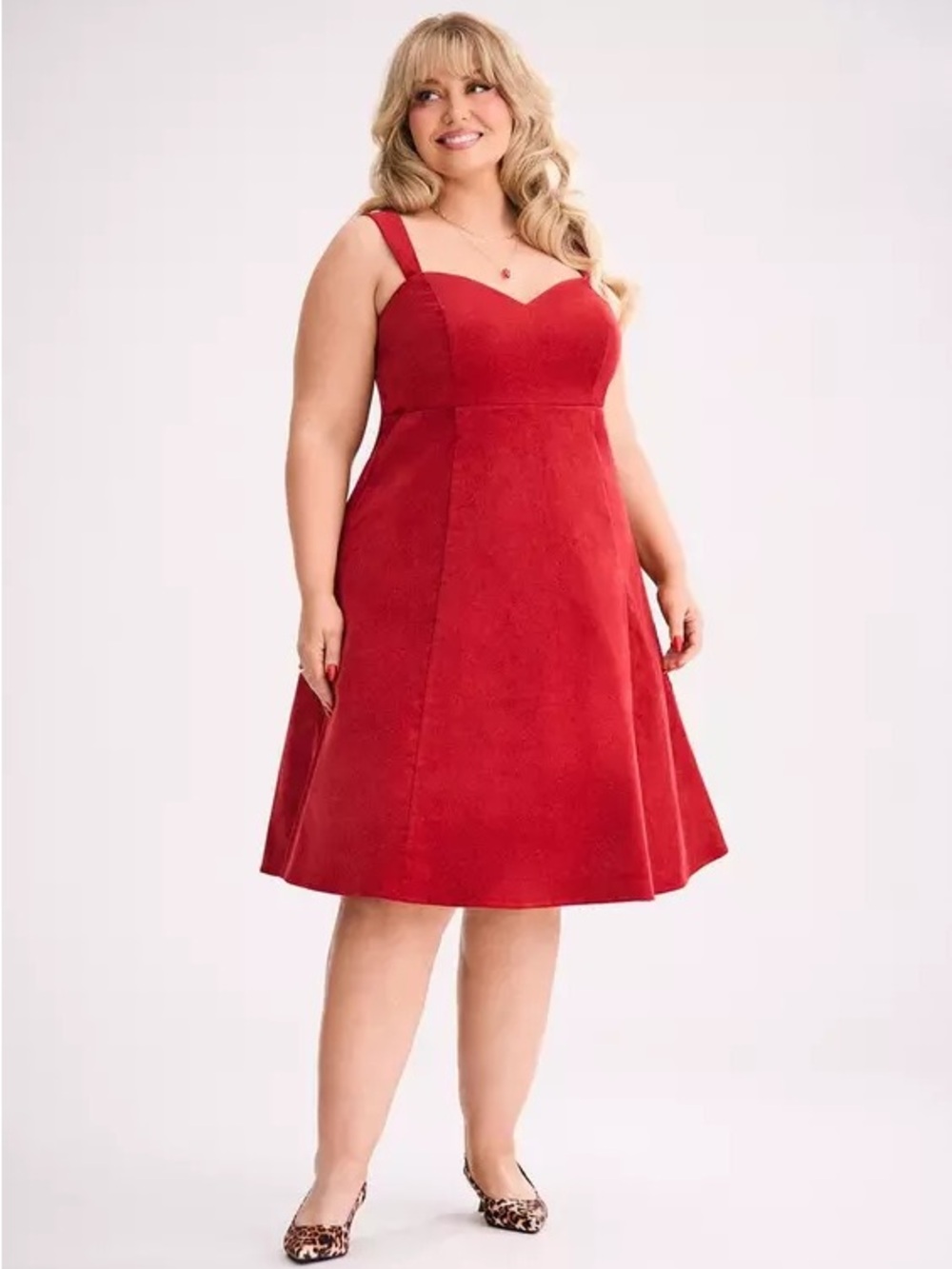 Torrid Retro Chic Knee-Length Corduroy Dress Red Sweetheart Neck A-Line 18 nwt